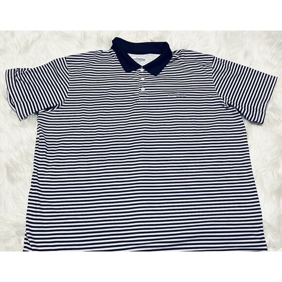 Columbia PFG Polo Shirt 2XL XXL Navy Blue White Striped Vented Casual Men's - Picture 1 of 10